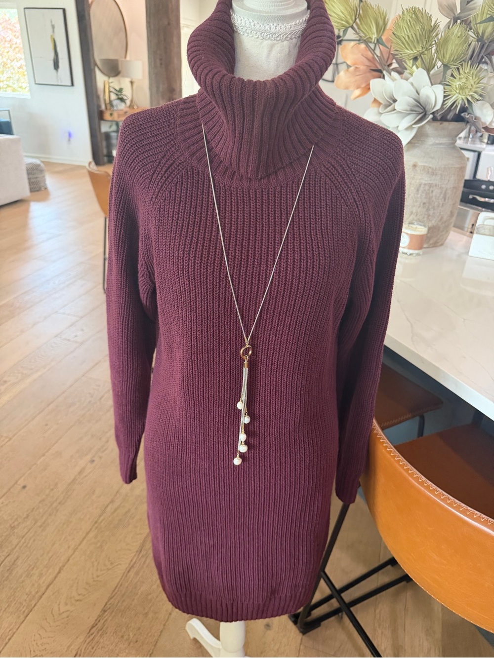 INC International Concepts Long Sleeve Turtleneck Sweater Dress - Burgundy XS